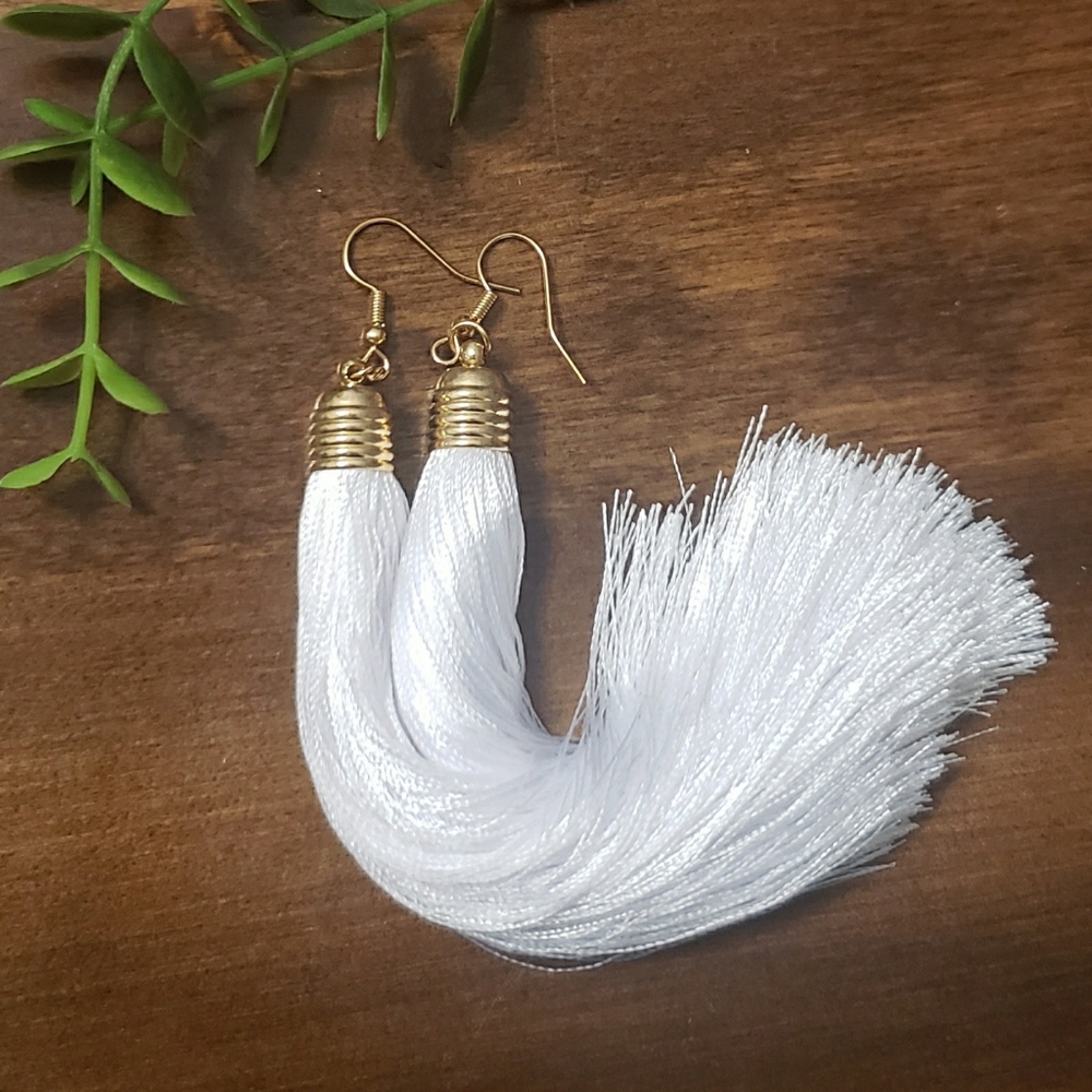 White Tassel Earrings
